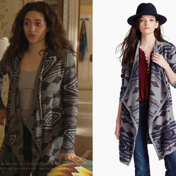 Lucky Brand Southwestern Grey Multi Aztec Tribal Open Long Duster Cardigan - Picture 2 of 10